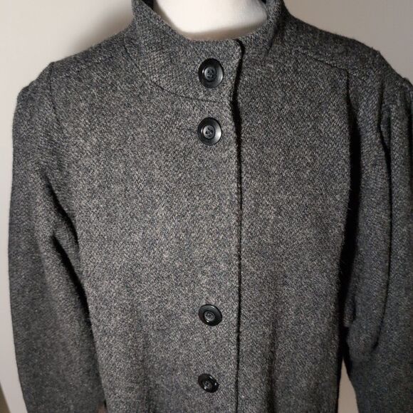 Vintage Portrait Wool Long Duster Coat Women's Size XL Black Button Front EUC - Picture 1 of 11